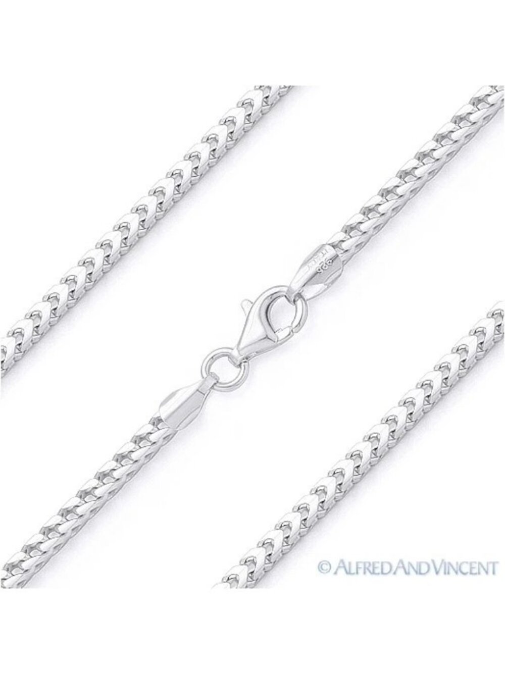 1.8mm Franco Arrow-Link Chain Necklace in .925 Sterling Silver w/ Rhodium 28"